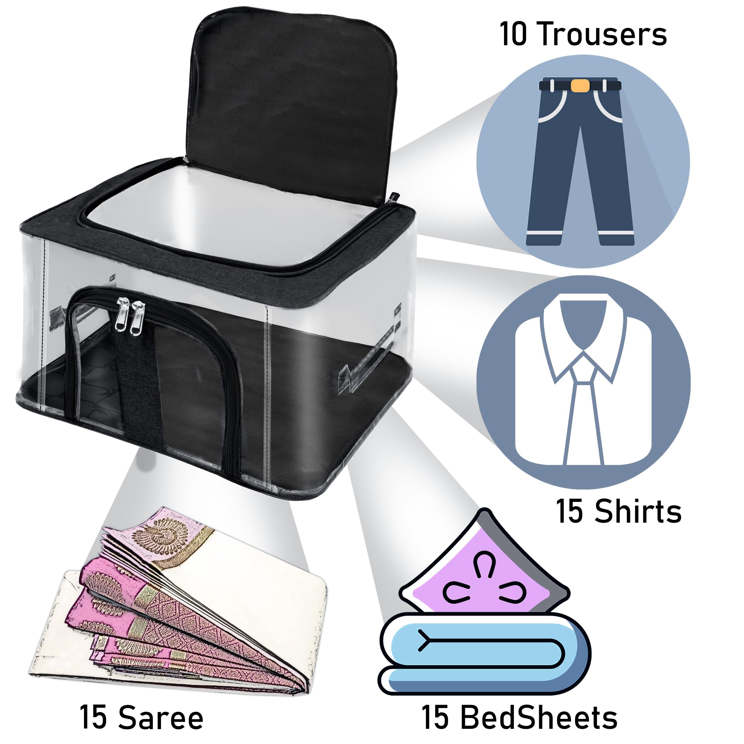 Storite 5 Pack Nylon 33 L Pvc Transparent Moisture Proof Storage Box For Clothes Closet Wardrobe Organizer Bag For Clothes Saree